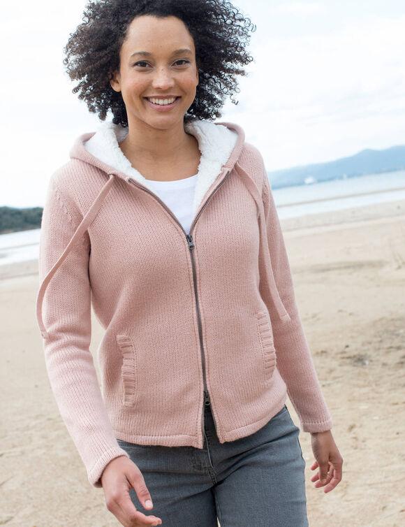 Gilet zippé fourré maille moulinée (rose grisé) Gilet zippé fourré maille moulinée (rose grisé)